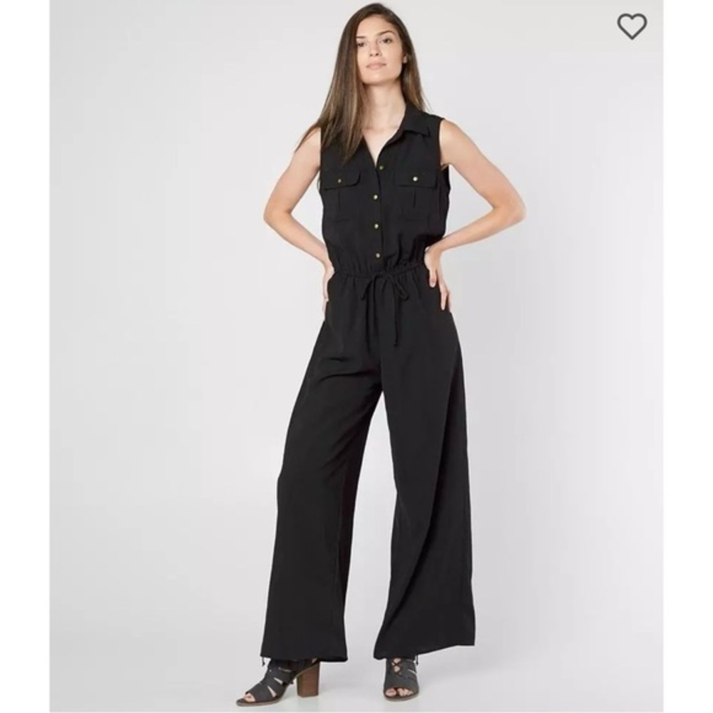 BeBop Solid Wide Leg Jumpsuit Romper Womens Size XL Black Elastic Waist
